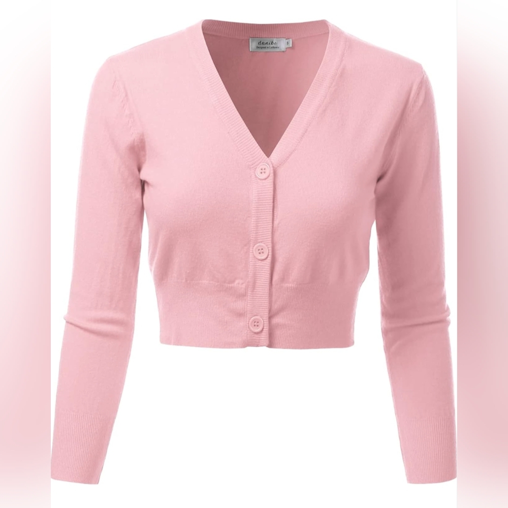 3/4 Sleeve Soft Open Front V-Neck Cropped Sweater Cardigan